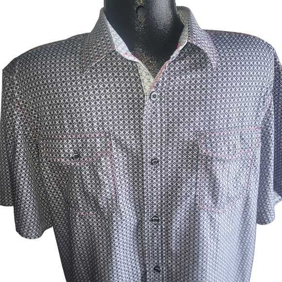 Urban Outfitters Blue and White Patterned Short Sleeve Shirt L - Picture 2 of 5